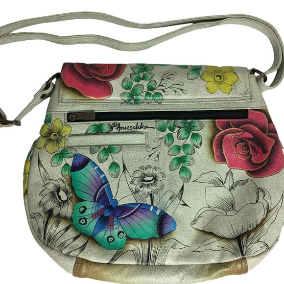 Anuschka NEVER USED Handpainted Leather Shoulder Bag Tassel Butterfly - Picture 3 of 12
